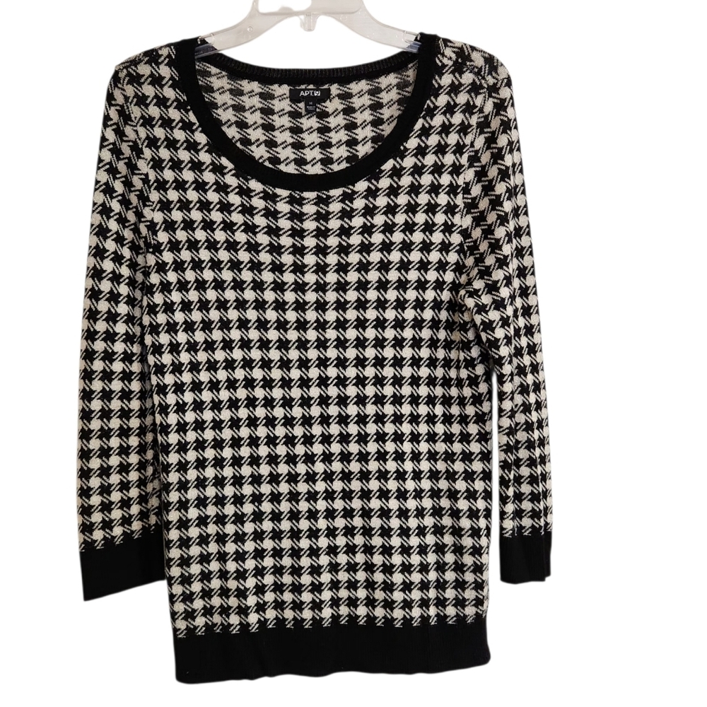 Apt 9 Womens Sz M Sweater Houndstooth Knit with Gold Shimmer Black & White